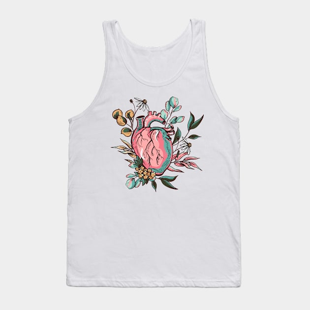 human heart flower illustration Tank Top by Mako Design 